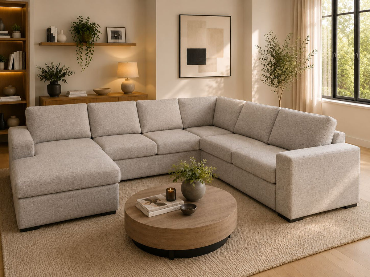 2BM - Canapé d'angle Mila - Gauche - Tissu - Taupe - 160 x 325 x 225 cm