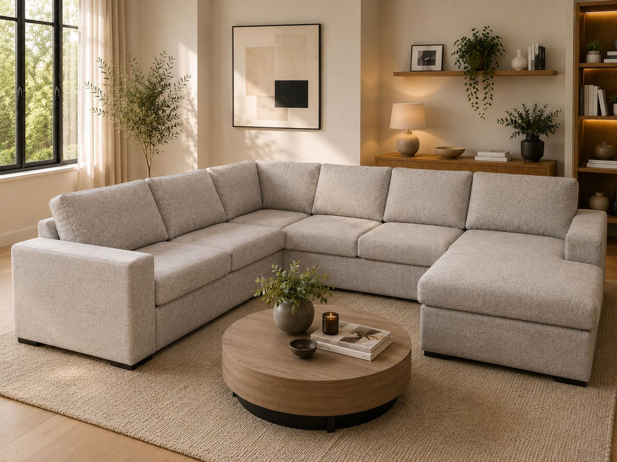 2BM - Canapé d'angle Mila - Droite - Tissu - Taupe - 225 x 325 x 160 cm