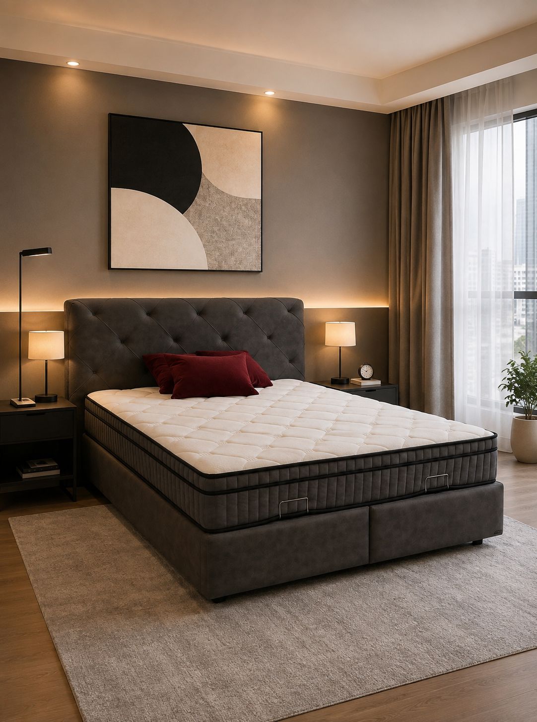 2BM - Sommier tapissier Almi - Microfibre gris foncé - 160x200 cm