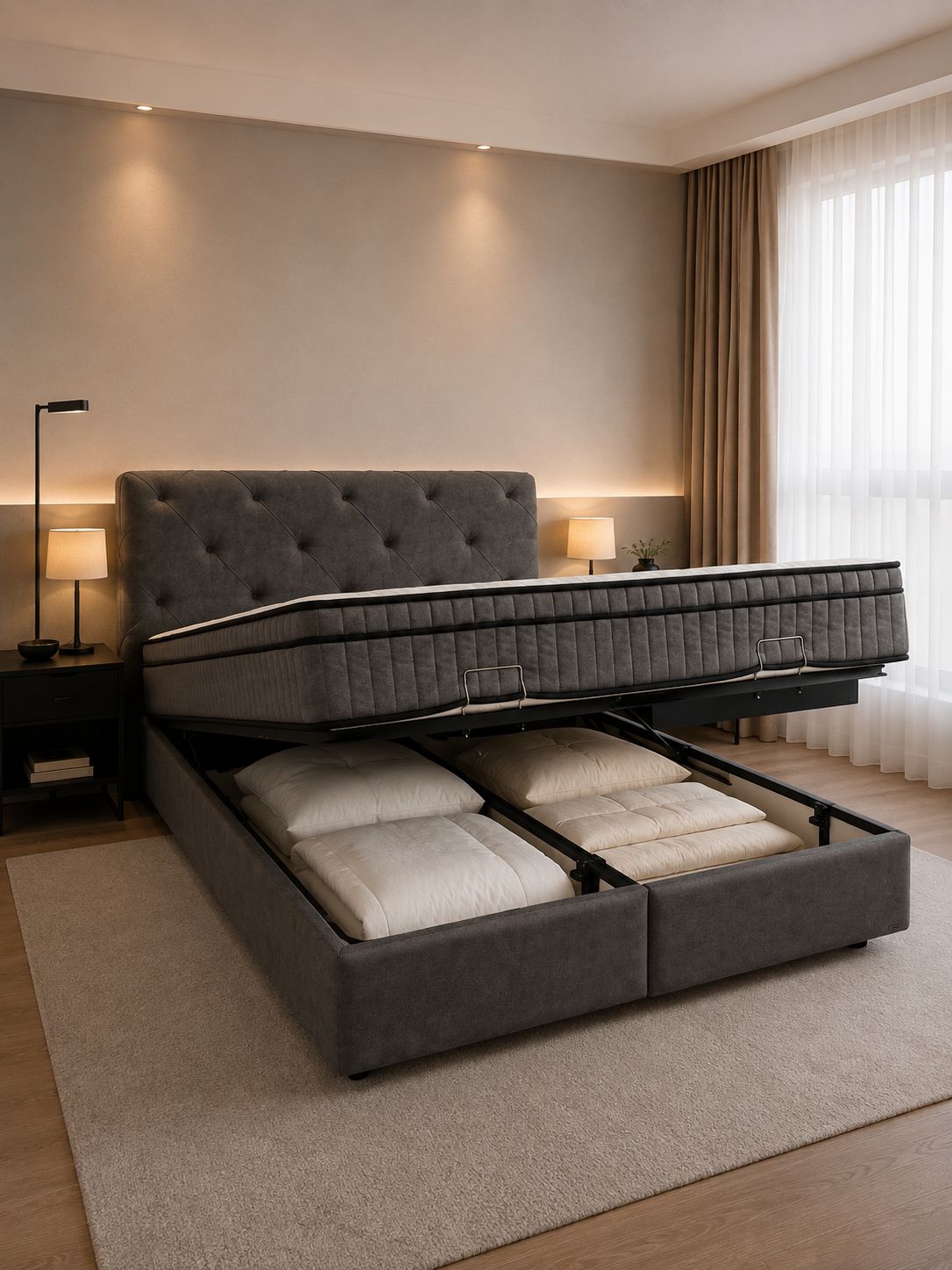 2BM - Sommier tapissier Almi - Microfibre gris foncé - 160x200 cm
