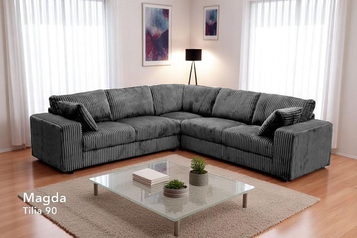 MLM - Canapé d'angle Magda - Velours côtelé gris - 260 x 260 x H 88 cm