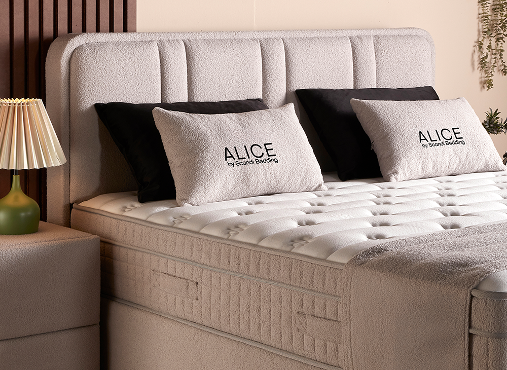 2BM - Boxspring Alice - Espace de rangement - Tissu bouclé écru clair - 140 x 200 cm