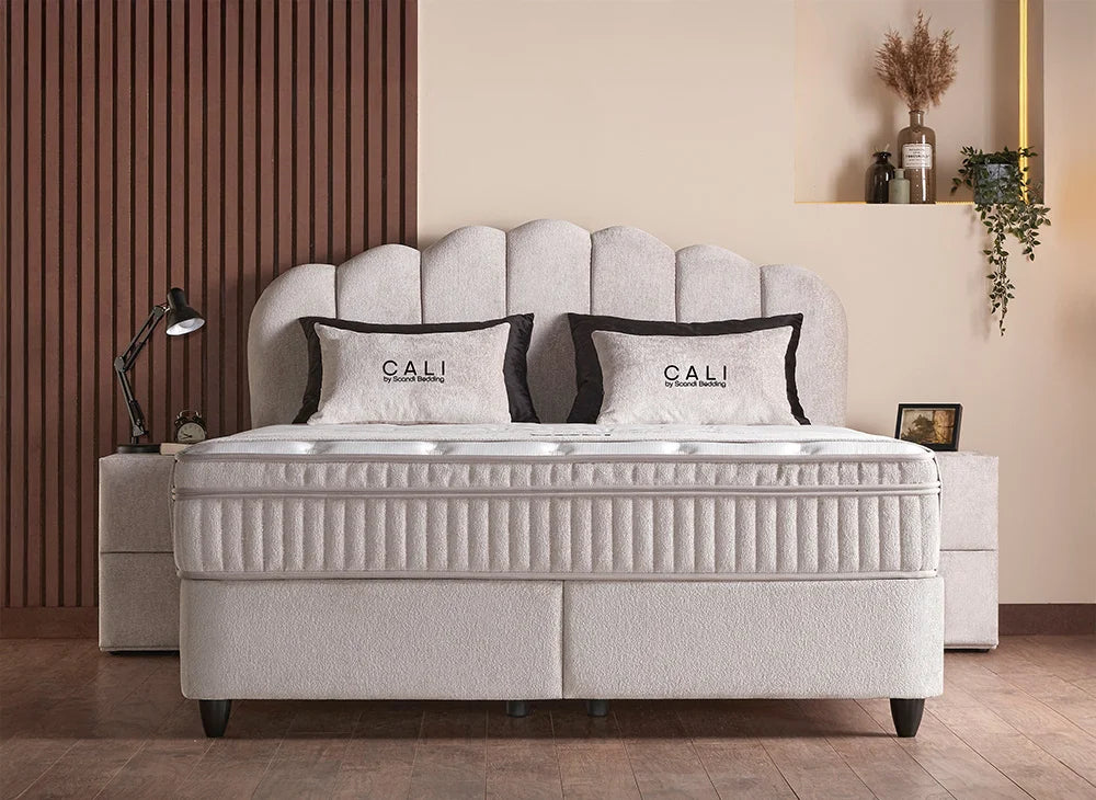 BSP - Boxspring Cali - Tissu - Écru - 140x200 cm