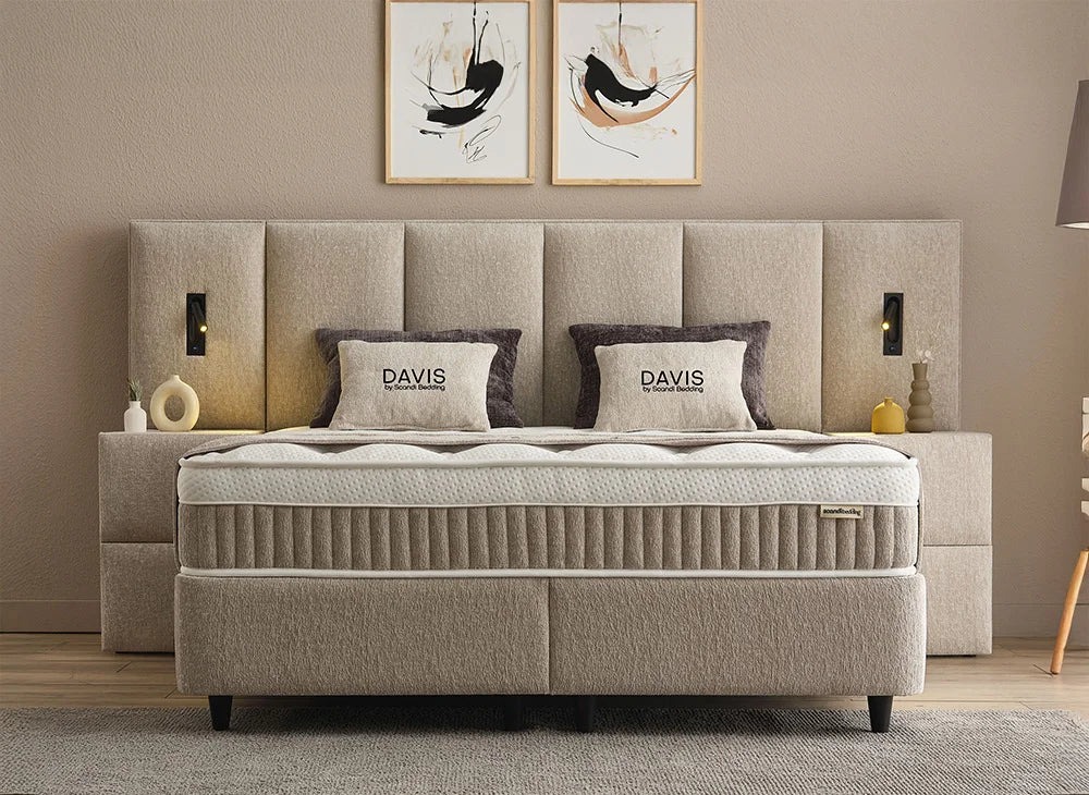 BSP - Sommier Davis - Tissu - Beige - 180x200 cm
