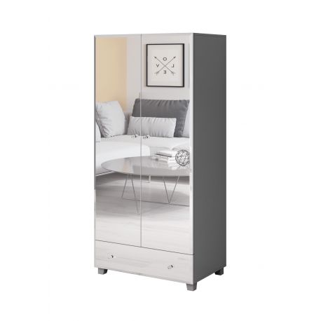 HM - Armoire Bellagio - 2 portes battantes - Blanc/Gris - 86x185x55cm