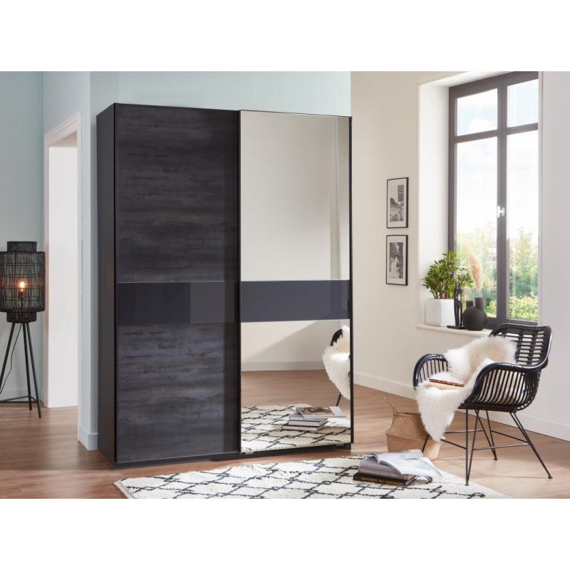 Wimex - Armoire Erfurt - 2 portes coulissantes - Chêne foncé - 180x198x64cm