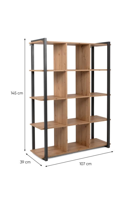FIN - Bibliotheek Denver 31 - Artisanal Eik / Anthracite - 107xh145x39cm