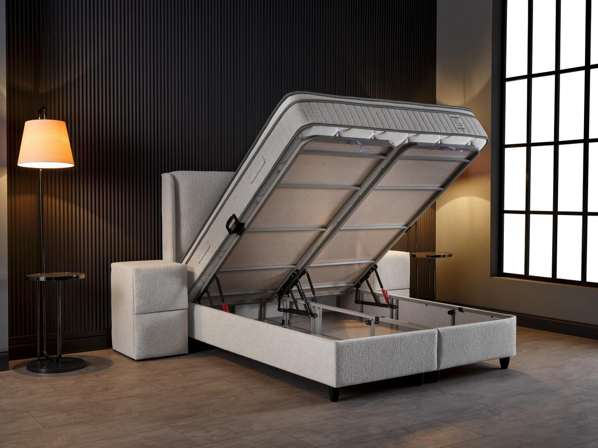 2BM - Boxspring Reina – Ecru stof - Opbergruimte – 180x200cm