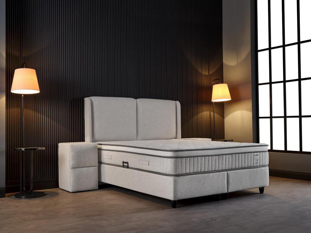 2BM - Boxspring Reina – Ecru stof - Opbergruimte – 180x200cm