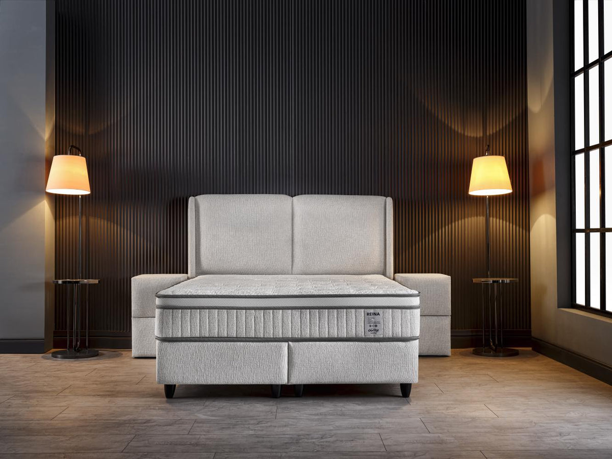 2BM - Boxspring Reina – Ecru stof - Opbergruimte – 180x200cm
