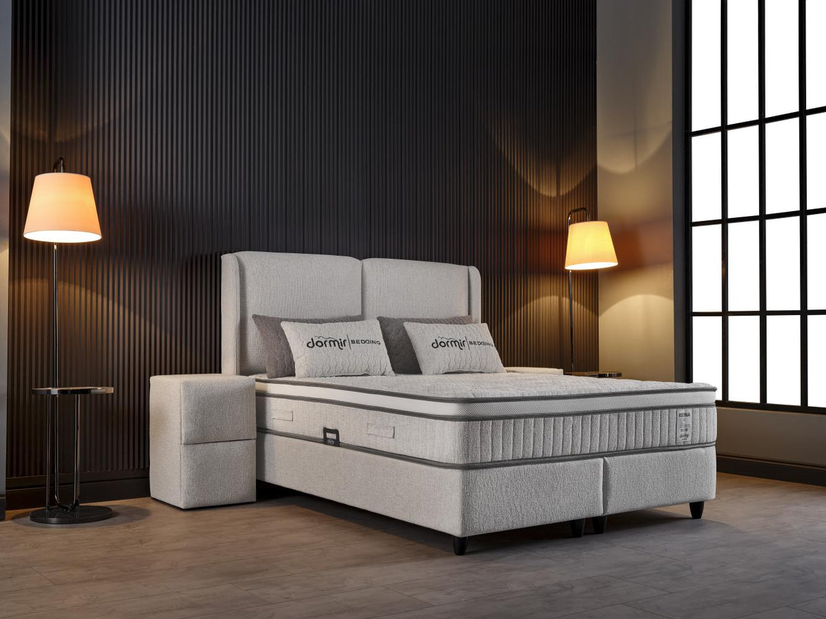 2BM - Boxspring Reina – Ecru stof - Opbergruimte – 180x200cm