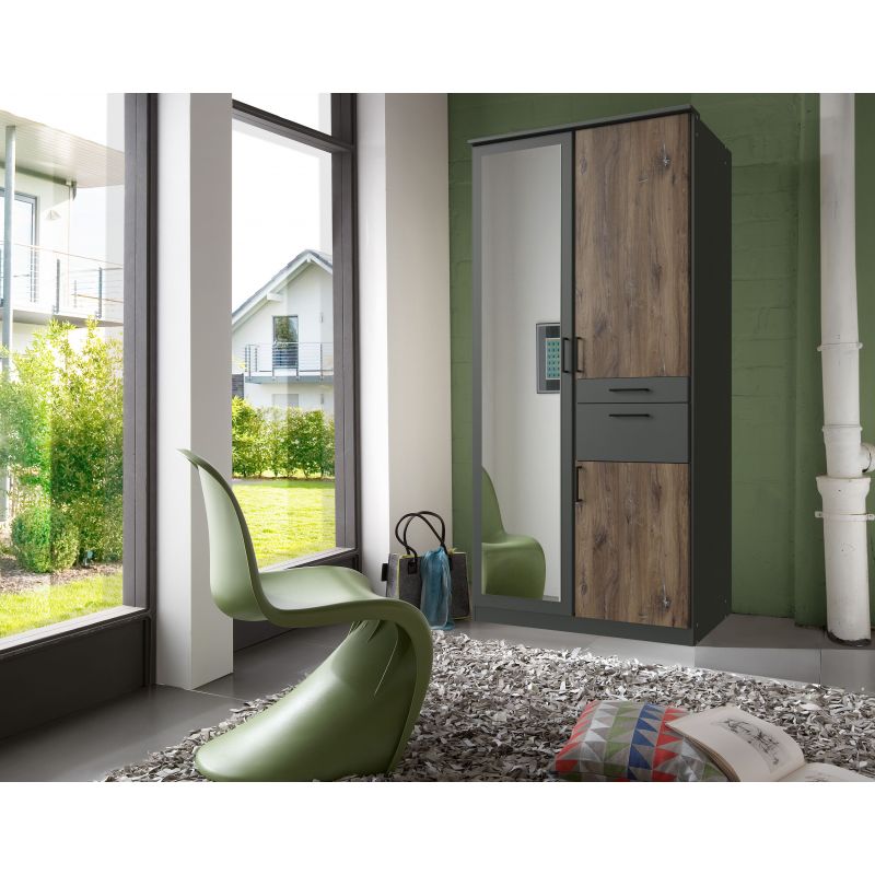 Wimex - Kleerkast Hennef - Grijs/Donkere Eik - 90x200x65cm