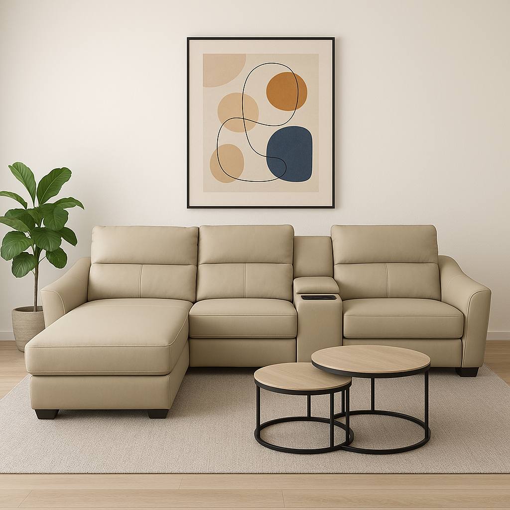 2BM - Hoeksalon Benaco - 2 Elektrische Relaxen - Lichtgrijs - Leer - Links- 285x170cm
