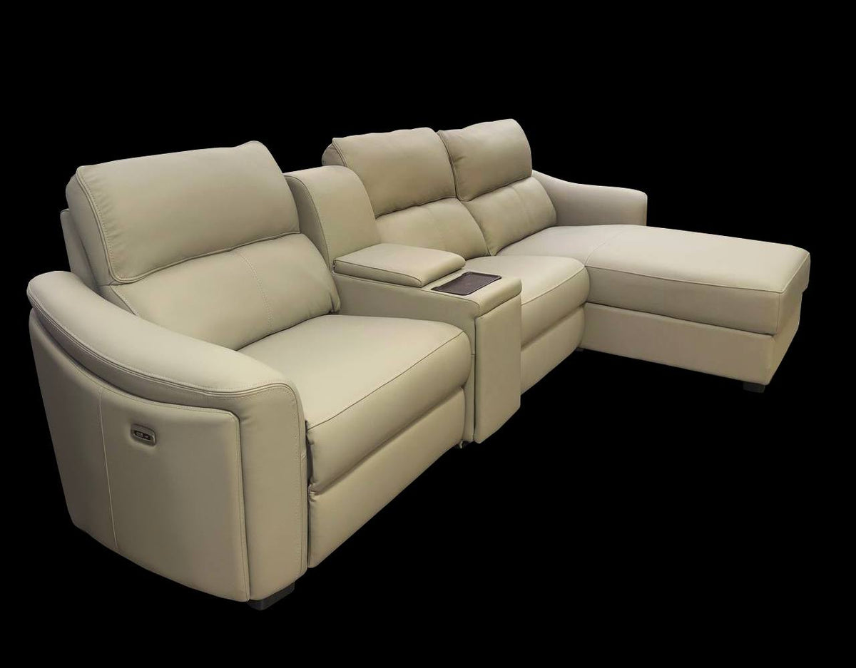 2BM - Canapé d'angle Benaco - 2 fauteuils relax électriques - Gris clair - Cuir - Droit - 170x285cm