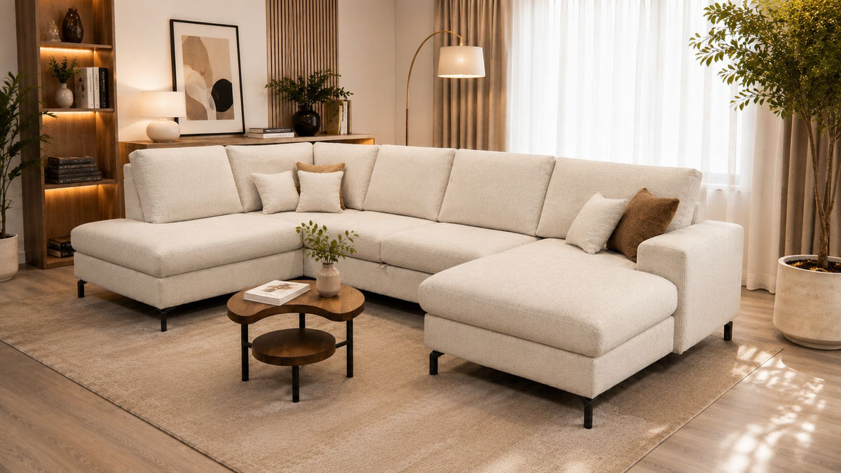 2BM - Canapé d'angle Polo - Fonction lit - Droit - Tissu beige - 200x305x150cm