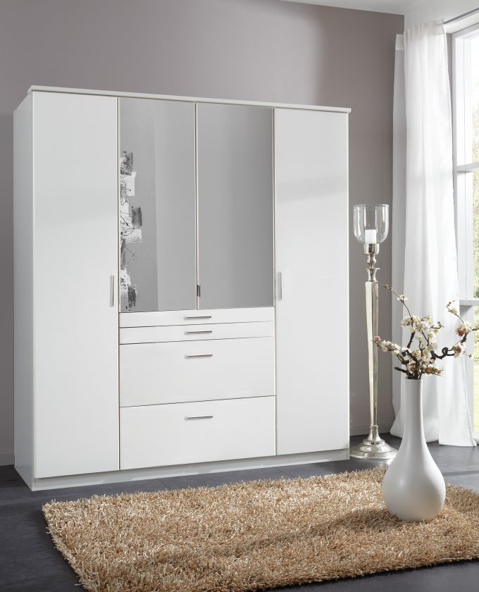 Image of Wimex - Kleerkast Aachen - 4 deuren - 4 lades - Wit - 180x198x58cm. Kleerkast van Duitse topkwaliteit.<!---->...